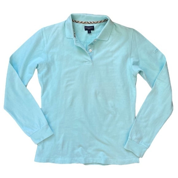 Burberry Golf Vintage Polo Shirt Top Women’s Long Sleeve Aqua Blue - Picture 1 of 12